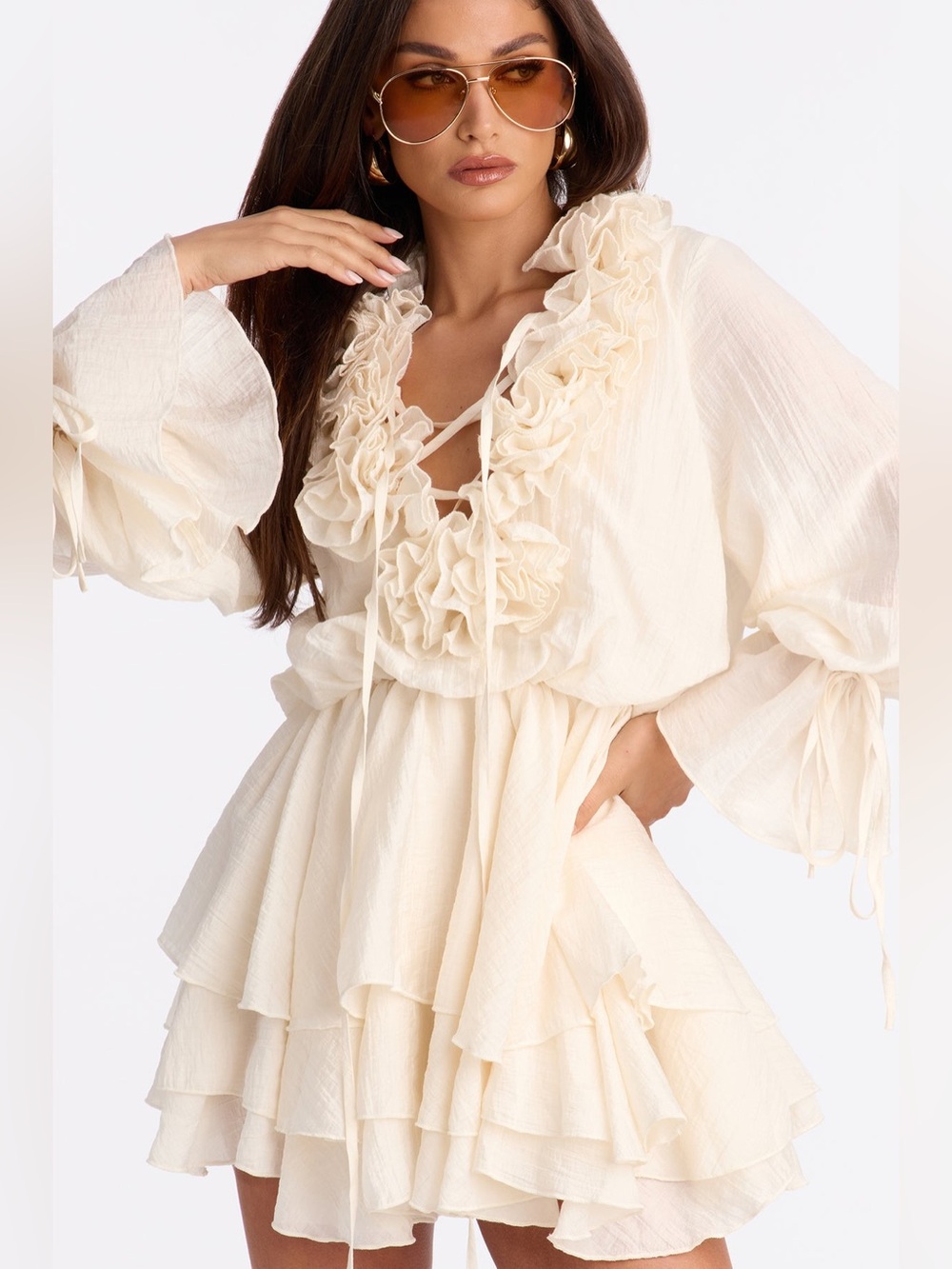 Ruffled Ivory Mini Dress Anabel - Cream